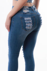 Cakes On Deck Vince Blue Distressed High Waist Skinny Medium Denim Jeans