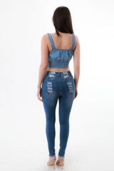 Cakes On Deck Vince Blue Distressed High Waist Skinny Medium Denim Jeans