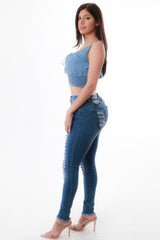 Cakes On Deck Vince Blue Distressed High Waist Skinny Medium Denim Jeans