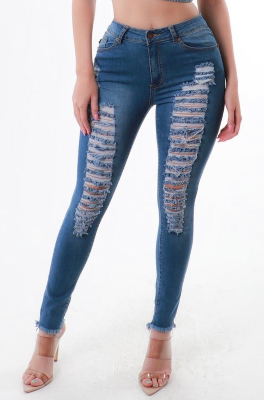 Cakes On Deck Vince Blue Distressed High Waist Skinny Medium Denim Jeans