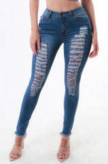 Cakes On Deck Vince Blue Distressed High Waist Skinny Medium Denim Jeans