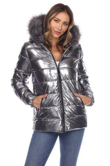 Warm Me Up Metallic Puffer Coat With Hoodie